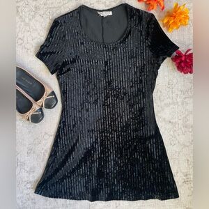 Vintage 90s Le Château Black Velvet Mini Dress Made in Canada Ribbed Party